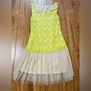 A'Reve Yellow & Cream Lace Tulle Party Dress